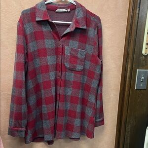 Soft Surroundings Burgundy and Gray Plaid Shirt